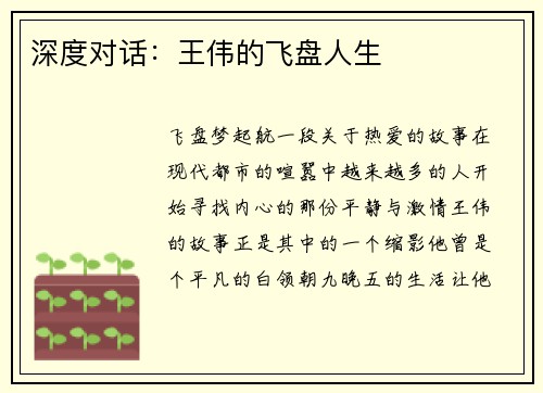深度对话：王伟的飞盘人生