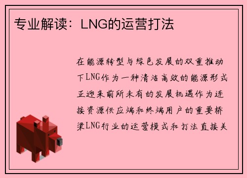 专业解读：LNG的运营打法