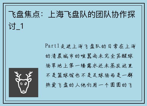 飞盘焦点：上海飞盘队的团队协作探讨_1