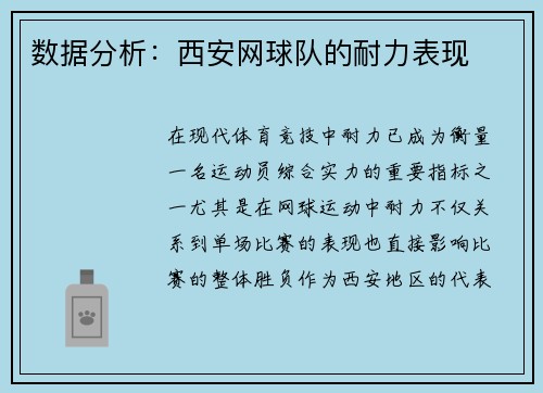 数据分析：西安网球队的耐力表现